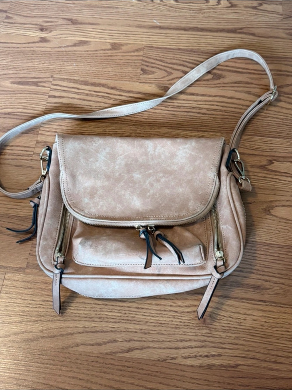 Versatile Beige Crossbody Bag with Front Zip Pocket